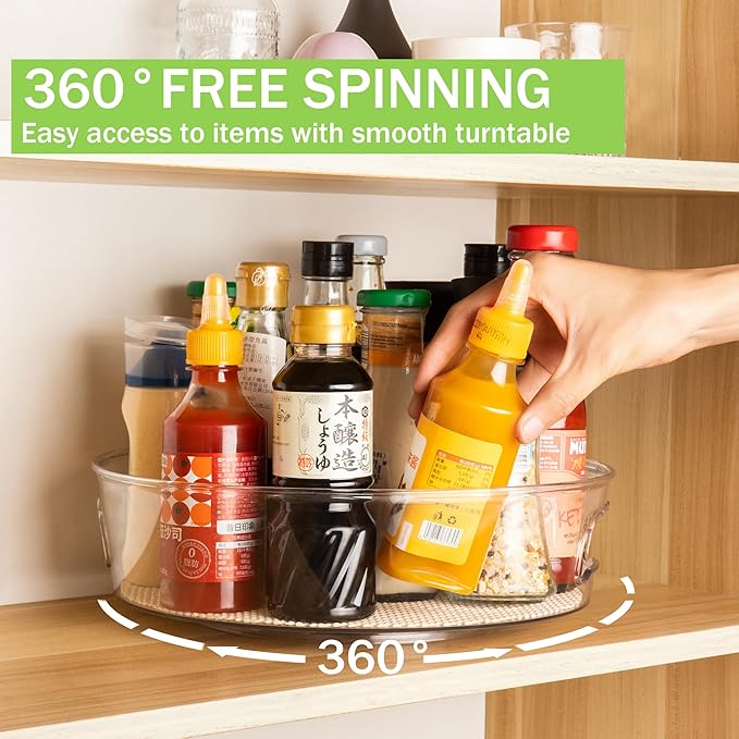 3 Pack Lazy Susan Organizer for Pantry Storage with Non-Skid Liner, 12" Clear Rotating Lazy Susan Turntable for Coner Cabinet, Kitchen Sink, Bathroom, Countertop, Lift-up Design for Easy Moving