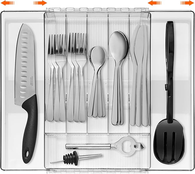 Sorbus Silverware Organizer – Expandable Kitchen Drawer Organizer, Non Slip Adjustable Utensil Organizer, Cutlery Tray for Forks, Knives, Spoons – Multipurpose Flatware and Kitchen Storage Solution