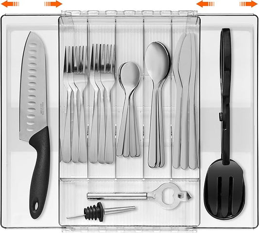 Sorbus Silverware Organizer – Expandable Kitchen Drawer Organizer, Non Slip Adjustable Utensil Organizer, Cutlery Tray for Forks, Knives, Spoons – Multipurpose Flatware and Kitchen Storage Solution