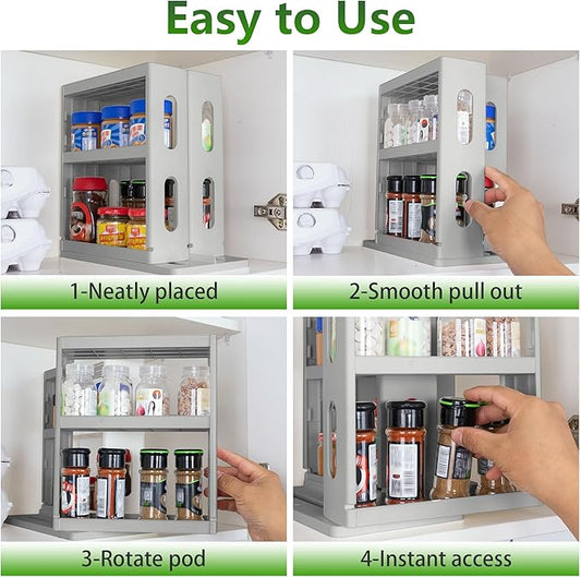 Spice Rack Organizer 3 tier Seasoning Holder, Pull and Rotated Storage Cabinet for Kitchen Bathroom Countertop 10.8”H x 5.8”W x 10.4”D (Advance Gray)