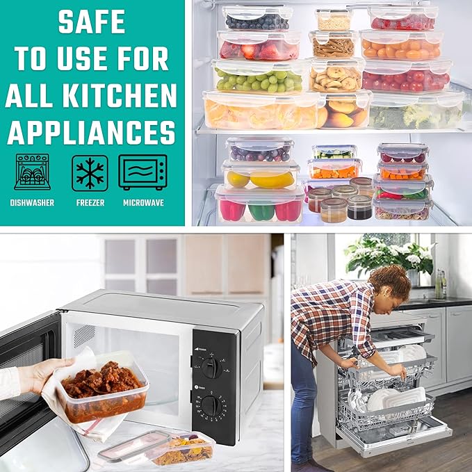 RockBerry 50 Pcs Large Food Storage Containers with Lids Airtight-Total 526OZ Stackable Kitchen Set-85 OZ to small Containers-BPA Free Leak proof containers- Freezer Microwave safe