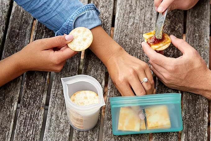 Zip Top Reusable Food Storage Bags | Snack Bag [Frost] | Silicone Meal Prep Container | Microwave, Dishwasher and Freezer Safe | Made in the USA