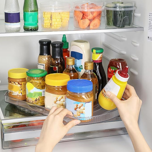 Lazy Susan Turntable Organizer for Large Refrigerator, 360° Rotate Fridge Organizers and Storage, 16.54 Inches Rectangle Lazy Susan Organizer for Fridge, Cabinet, Pantry