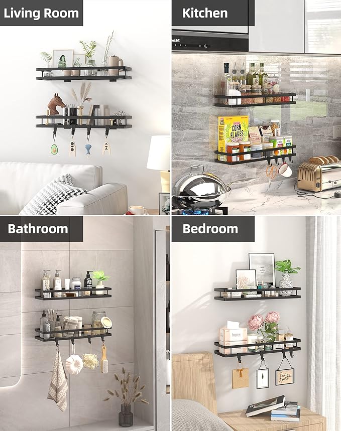 𝐒𝐩𝐢𝐜𝐞 𝐑𝐚𝐜𝐤 Organizer 𝐖𝐚𝐥𝐥 𝐌𝐨𝐮𝐧𝐭- 15.7in 2Pack [Upgraded Version] Hanging Seasoning Organizer Shelf with Paper Towel Holder, Storage for Cabinet or Wall Mounted with 4 Strong Hooks