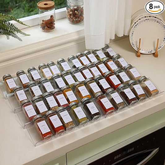Acrylic Spice Drawer Organizer, 4 Tier- 2 Set Spice Rack Organizer for Cabinet Expandable From 13" to 26", Kitchen Seasoning Jars Drawers Insert Tray (Jars not included)