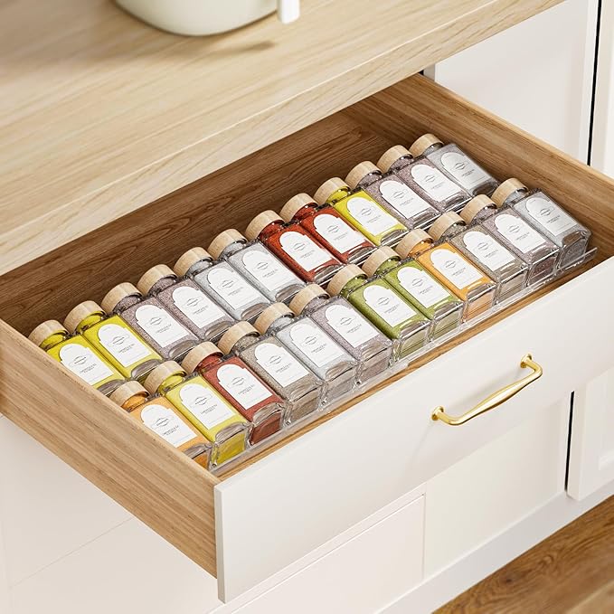Expandable Spice Drawer Organizer 2-Pack, Adjustable Clear Acrylic Spice Rack for Drawer, Ideal for Kitchen Spice Organization, Seasoning Organizer Holds Up to 24 Jars(Jars Not Included)