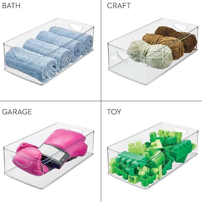 iDesign Plastic Kitchen Cabinet Storage Bins - Organizer Bins with Handles - Set of 4 - Clear