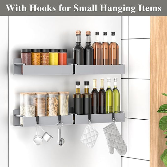 4 Pack Magnetic Spice Rack Organizer for Refrigerator and Oven, Silver Fridge Organizers and Storage for Kitchen