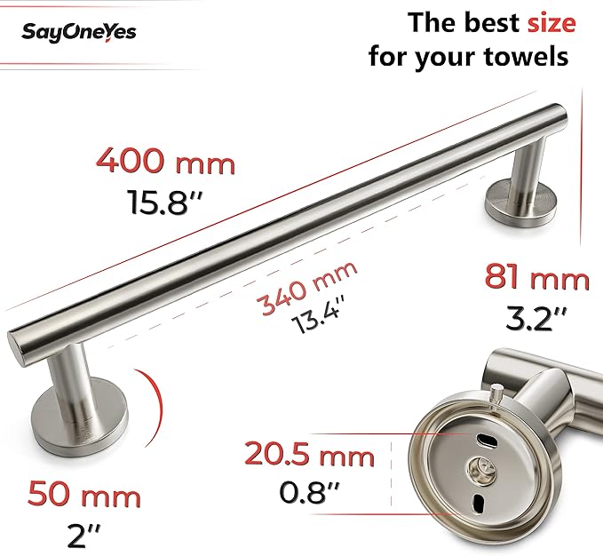 16 Inch Bathroom Towel Bar Brushed Nickel – SUS304 Stainless Steel Wall Mounted Towel Rod, Rustproof Hand Towel Bar, Modern Bathroom Towel Rack, Towel Racks for Bathroom Wall Mounted
