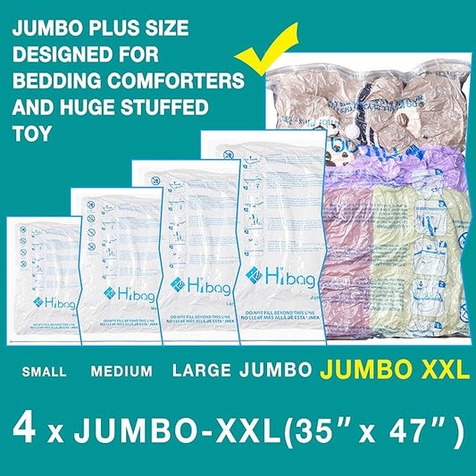 XXL Jumbo Size 47''X35'' Vacuum Storage Space Saver Bags Extra Large for Blanket, Bedding, Comforters (4 Pack)