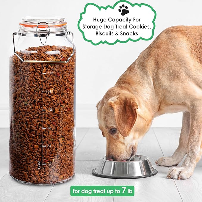 2 Gallon Glass Jar with Airtight Lid(7600ML), Gallon Airtight Glass Storage Jar with Stainless Steel Handle - Large Glass Food Storage Containers with Lids Flour, Sugar, and Dog Treats