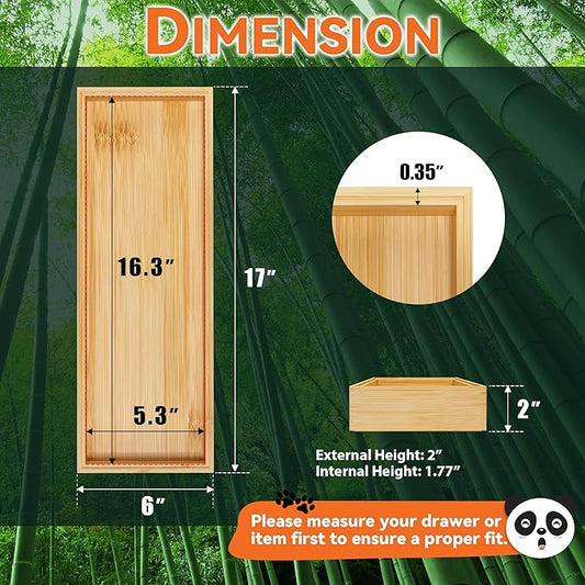 Bamboo Drawer Organizer for Kitchen & Bath, Extra Large Silverware & Toiletries Organizer, Stackable Utensil & Toilet Paper Basket (2 Pcs, Bamboo, 17 x 6 x 2 Inch)