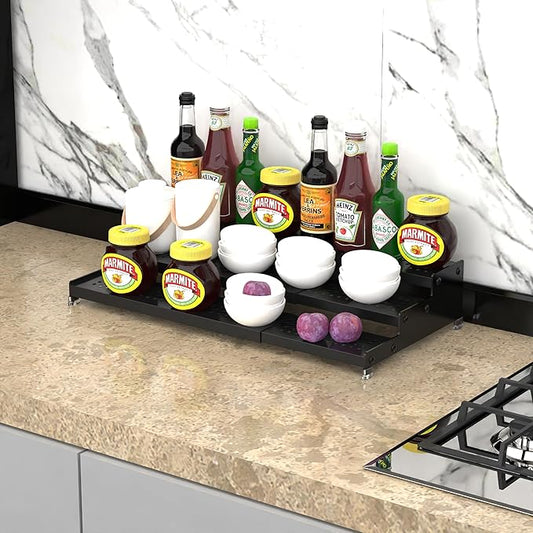 Metal Spice Rack Organizer for Cabinet, 3 Tier Expandable Spice Storage Shelf, Great for Kitchen Cabinets, Cupboard,Pantry and Countertop More,Metal Plate with Hole(3PACKS/Black)