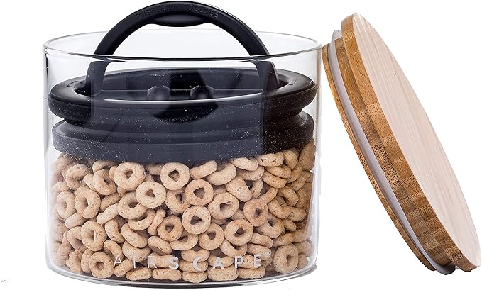 AirScape Glass Food Storage Canister - Glass Storage With Patented Airless Inner Lid & Bamboo Top Lid - Preserves Food Freshness (Small 4-Inch)