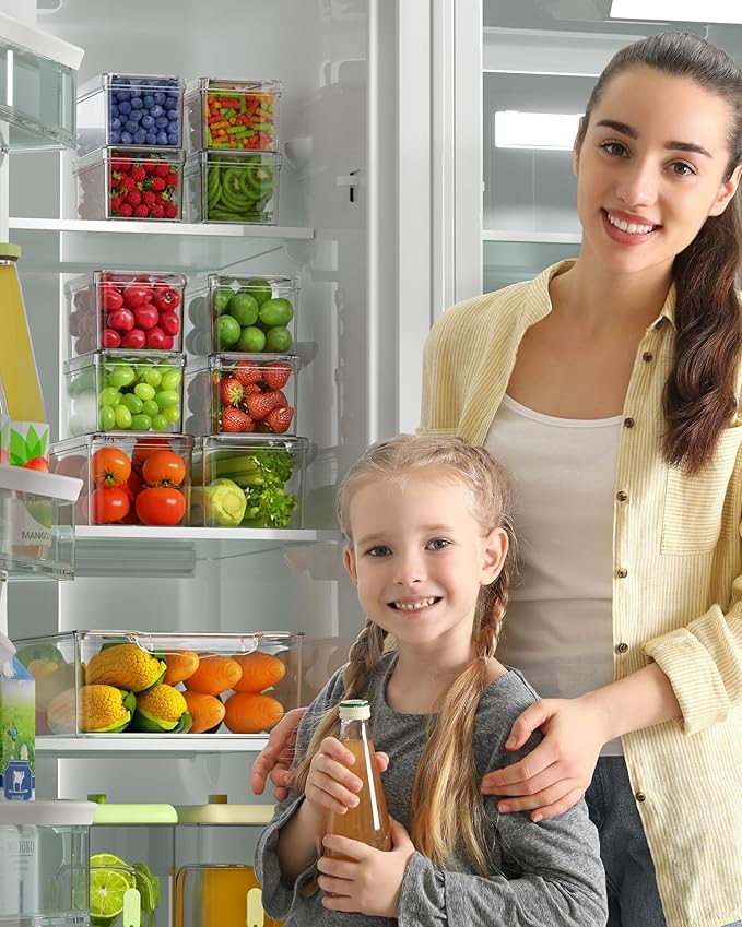 11 Pack Refrigerator Organizers and Storage, Stackable Fridge Organizer Bins, BPA-Free Clear Plastic Fruit Storage Containers for Fridge, Kitchen, Fruits, Drinks, Produce, Vegetable