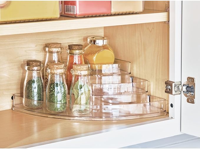 iDesign Corner Spice Rack Organizer for Countertop, Pantry, or Cabinet - Set of 4 - Clear
