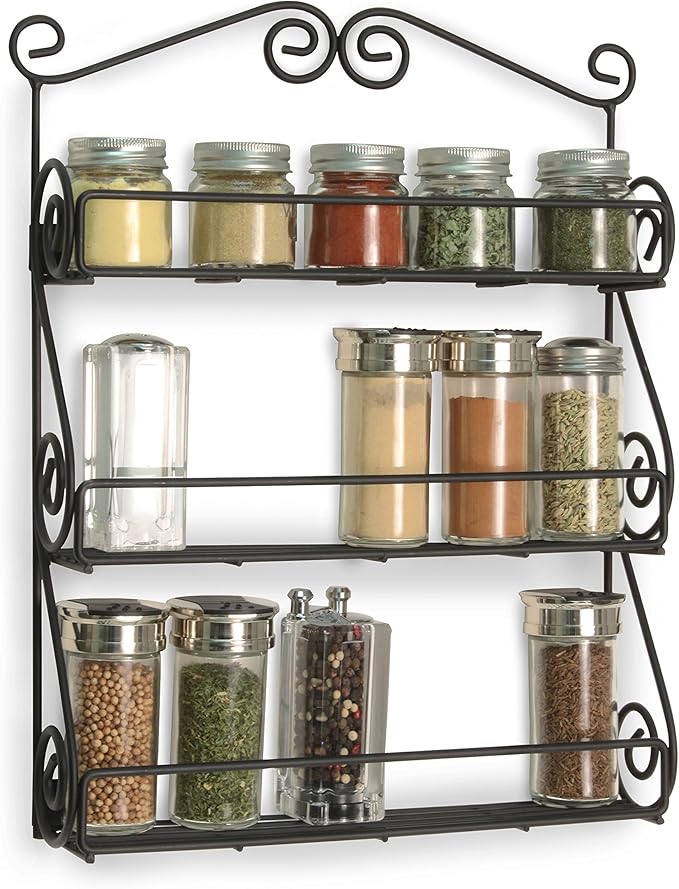 Spectrum Diversified Scroll Spice Wall Mount Rack, Black