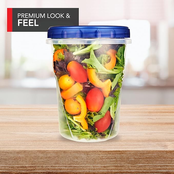 Stock Your Home 32oz Plastic Containers with Twist Top Lids (12 Pack), Quart Freezer Containers with Airtight Lids for Leftover Food, Microwave and Dishwasher Safe