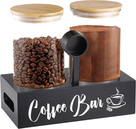 ANPHSIN 2Pcs 49oz Large Capacity Glass Coffee Containers - BPA Free Storage Jars with Shelf Lids and Spoon for Coffee Bean Bar Station Kitchen Gift