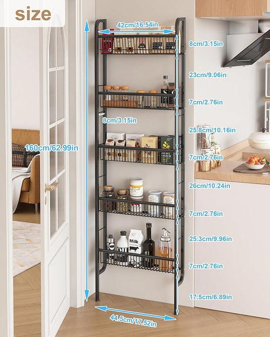 UMDONX Behind The Door Bathroom Shelf Narrow 5-Tier, Space-Saving Slim Bathroom Storage Shelf Narrow Shelving Unit for Bathroom and Kitchen Black