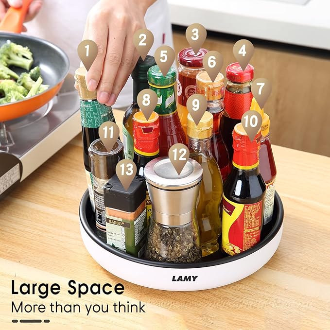 LAMY Lazy Susan Organizer, 10-Inch Lazy Susan Turntable for Cabinet, Refrigerator, Dining Table and Table top - Versatile Organizers and Storage Solution for Kitchen, Pantry, and Bathroom - Black