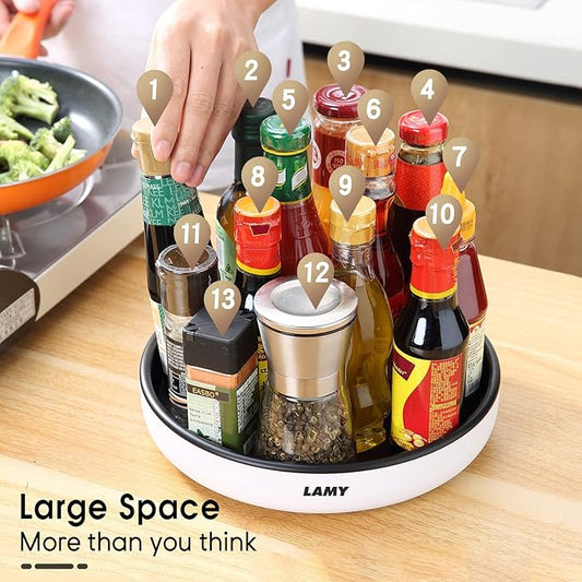 LAMY Lazy Susan Organizer, 10-Inch Lazy Susan Turntable for Cabinet, Refrigerator, Dining Table and Table top - Versatile Organizers and Storage Solution for Kitchen, Pantry, and Bathroom - Black