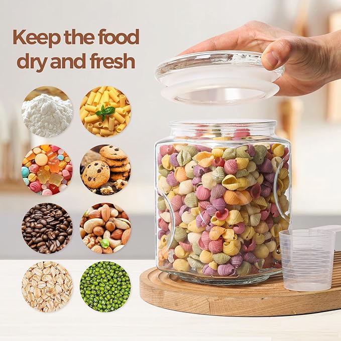 ComSaf Glass Jars with Lids 64oz, Large Glass Storage Containers with Lids, Flour Sugar Storage Containers, Half Gallon Jars for Kitchen Storage and Laundry Room Organization, Set of 2