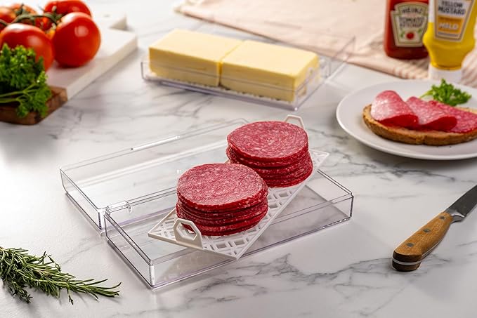 Deli Keeper | Fridge Storage Container with Hinged Lid and Removable Tray | Small Cold Cuts Organizer | Dishwasher Safe | Made in USA
