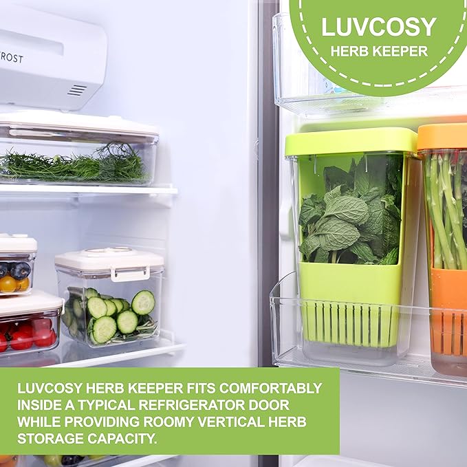 Herb Keeper, BPA-Free Plastic Herb Saver with an Inner Basket for Cilantro, Mint, Parsley, and Asparagus, Keeps Fresh Herbs for 3 Times Longer,1Pcs, Green