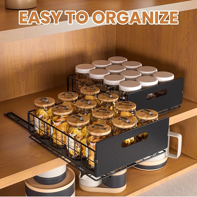 Spice Rack Organizer for Cabinet, Spice Organizer, Space-Saving Spice Drawer Organizer, Large Capacity Spice Storage, Pull-Out Spice Organization with Track for Pantry, Kitchen Organization-4 Pack