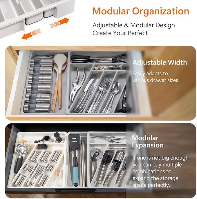 Li&Zhao Silverware Organizer - Expandable Kitchen Drawer Organizer Cutlery Drawer Organizer Flatware Organizer for Drawer Utensil Tray for Kitchen Plastic Silverware Holder for Spoons Knives Forks