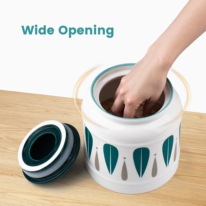 10cup/85oz Large Ceramics Jar with Lid,Big Dry Food Storage Canister Container Porcelain Kitchen Countertop Pantry Farmhouse Round Heavy Store Candy Bean Flour Snacks Cookie Cereal (Green)