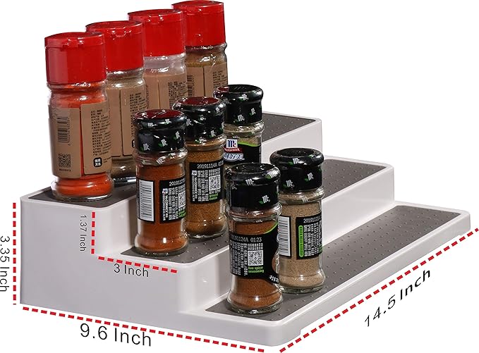 Cq acrylic 2 Pack Spice Rack Organizer for Pantry,14.5 Inch Tiered Seasoning Can Shelf Organizer For Cabinet,White