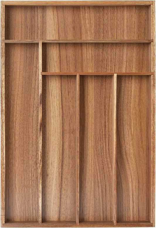 Silverware Organizer Kitchen Drawer Organizer Utensil Organizer Acacia Silverware Holder Cutlery Organizer in Drawer Flatware Organizer Tray(6 slots, Acacia