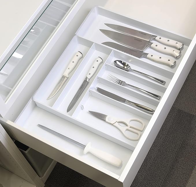 Simple Houseware Expandable Kitchen Drawer Flatware Organizer, White