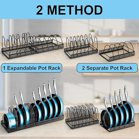 Expandable Pot Rack Organizer, Adjustable Kitchen Storage for Pots, Pans, and Lids