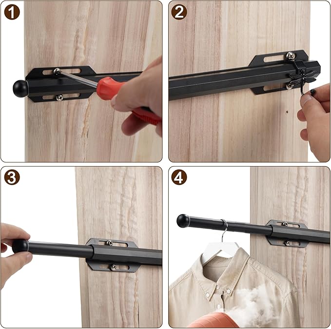 12" Valet Rod for Closet Pull Out with 4 Dragonfly-shaped Hooks, Black