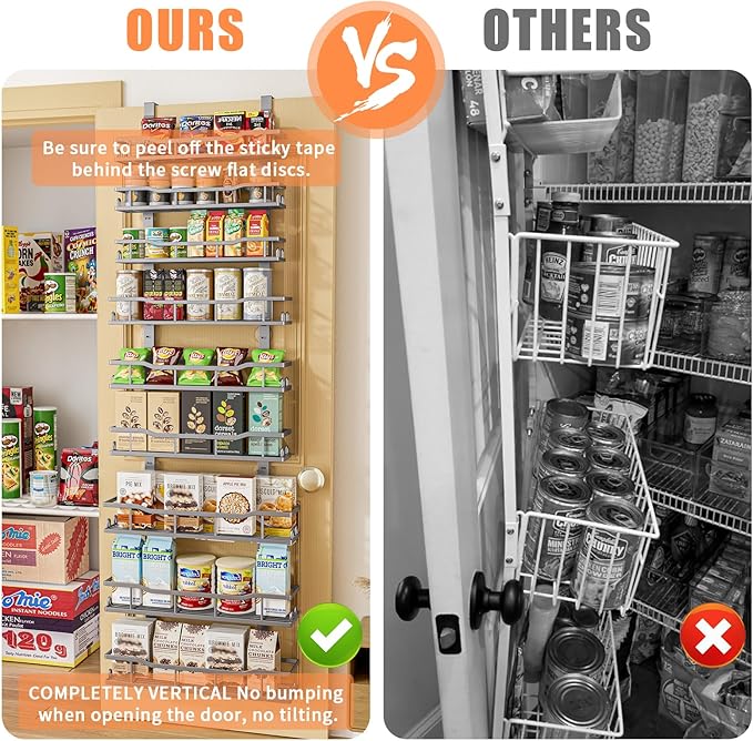 Over The Door Pantry Organizer, 9-Tier Over The Door Organizer with Adjustable Baskets, Metal Hanging Spice Rack for Pantry Organizers and Storage, Suitable for Kitchen Laundry Room & Bathroom, Black