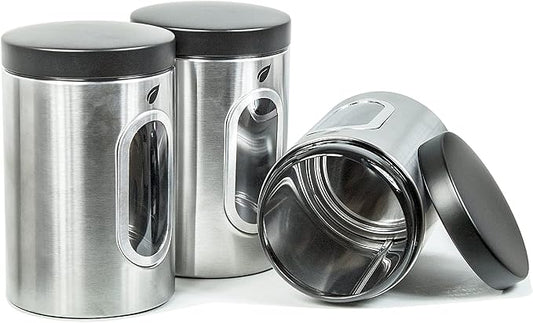 Stainless Kitchen Canisters - Modern Kitchen Decoration of Canister Set with Multiple Preservation Purposes by Tight Sealed Lids, Good for Wedding Gifts Kitchen Canisters Set of 3(SC-001)