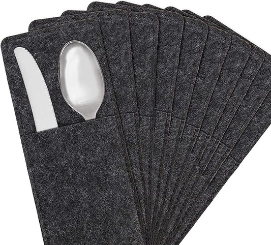 MIQIO® Cutlery Bags Made of Felt | Washable Set of 10 | Scandinavian Decoration | Flatware Organizer, Utensil Holder, Silverware Storage | Dark Grey Anthracite