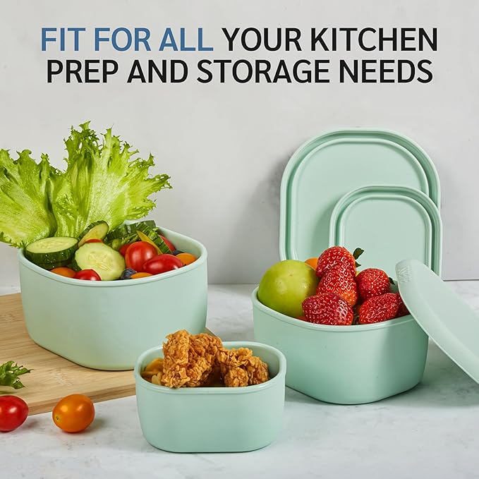 ISSEVE 12Pcs/Set Nesting Silicone Food Storage Containers with Lids, BPA Free Reusable Meal Prep Silicone Containers Airtight, Freezer Dishwasher Safe (33.8oz, 20oz, 10oz, 6.7oz, 1.3oz) (Green)