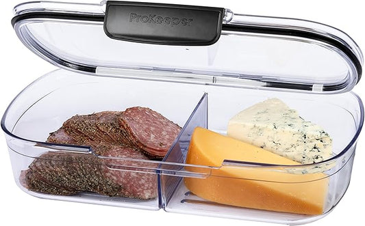 Progressive Prokeeper + Deli Storage Set: Air-Tight Silicone Sealed Containers w Grooved Bottom, Dry Erase Lid, BPA-Free, Stackable, Keeps Meats & Cheeses Fresh Longer, PKS-710C Split Deli 1.6L