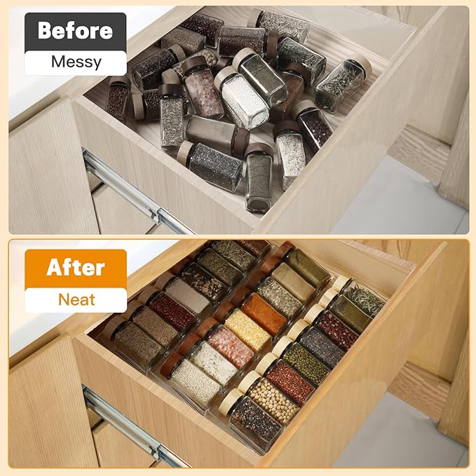 Spice Drawer Organizer 3 Tier- 2 Pack Clear Acrylic Drawer Seasoning Organizer Expandable From 7.5' to 15'' Kitchen Spice Rack Organizers and Storage for Drawer (Jars not included)