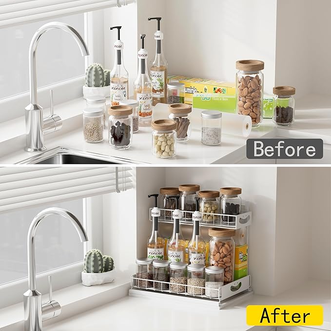 2 Pack Under Sink Organizer with Pull-Out Drawers,Kitchen Storage Organization,Bathroom Organizers and Storage,Bathroom Shelves,Home Storage,White