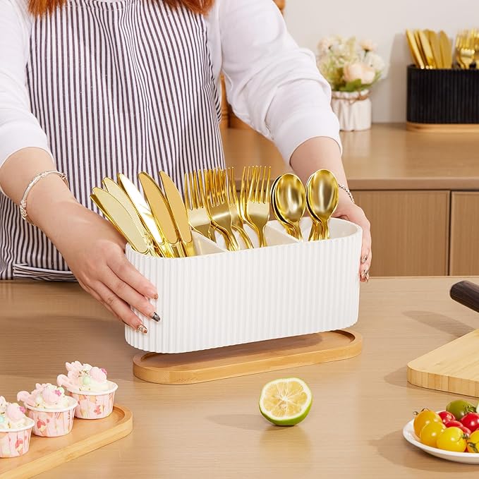 Countertop Silverware Holder, Silverware Caddy Organizer Holder for Forks, Spoons, Knives, Cutlery Caddy with 3 Compartments, Kitchen Utensil Holder for Party, Countertop