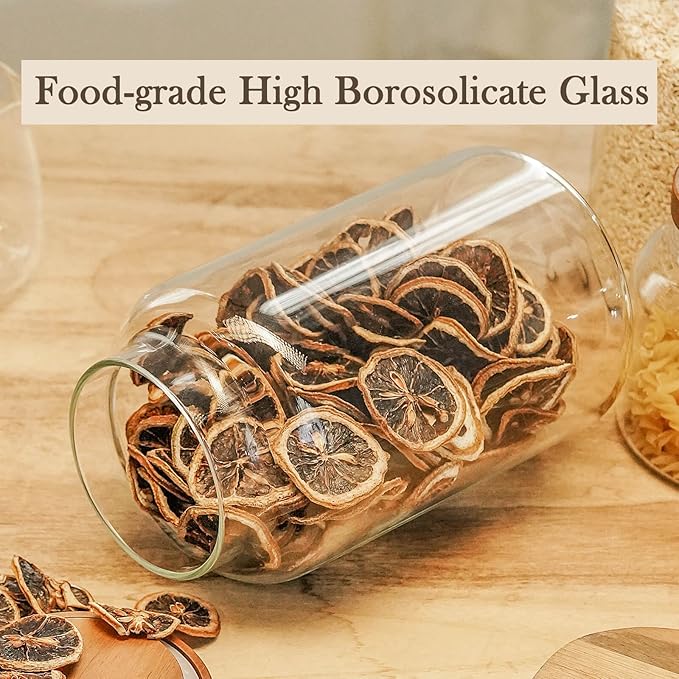 Labina Glass Storage Container Airtight Food Jars Kitchen Canister with Wood Lids, 88 Oz Wide Mouth Pantry Organization Glass Jar for Flour, Sugar, Cookie, Spagetti, Nuts and Candy (2 Pack)