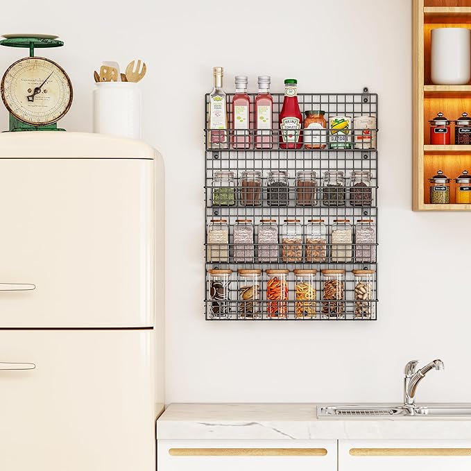 X-cosrack 4 Pack Spice Rack Wall Mount, Upgraded Connectable Seasoning Organizer for Space-Saving, Hanging Spice Storage for Cabinet/Pantry Door (Patent:USD909138S)