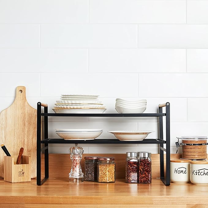 2 Tier Large and Wide Countertop Shelves - Pantry Organizers and Storage - Kitchen Shelves Organizers for Counter,Cabinet, Shelf Cupboard - Spice Rack Organizer (Large)