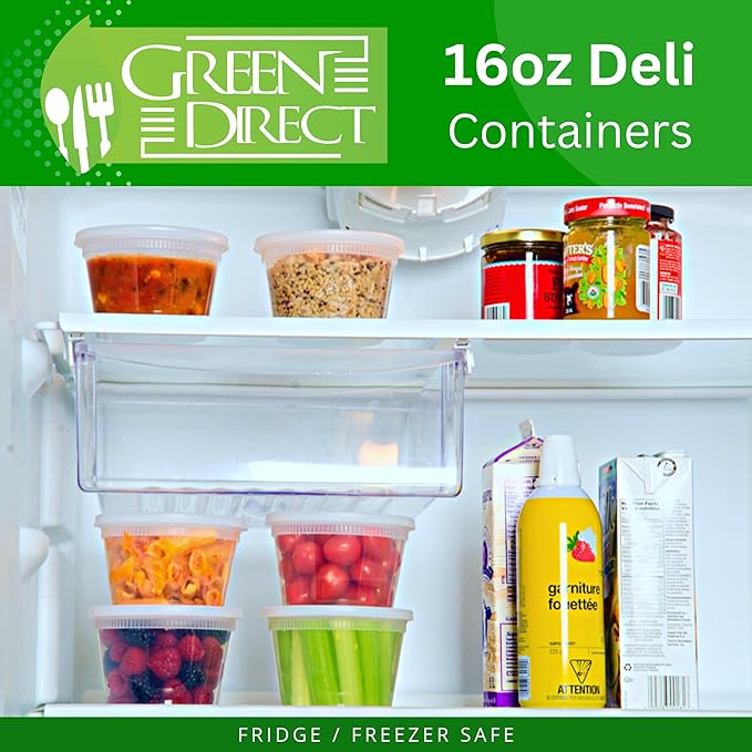 Green Direct 16 oz. Disposable Clear Plastic Containers with Lids 50 Pack, Lunch Leakproof Round Food Storage Containers, Freezer Safe for Food