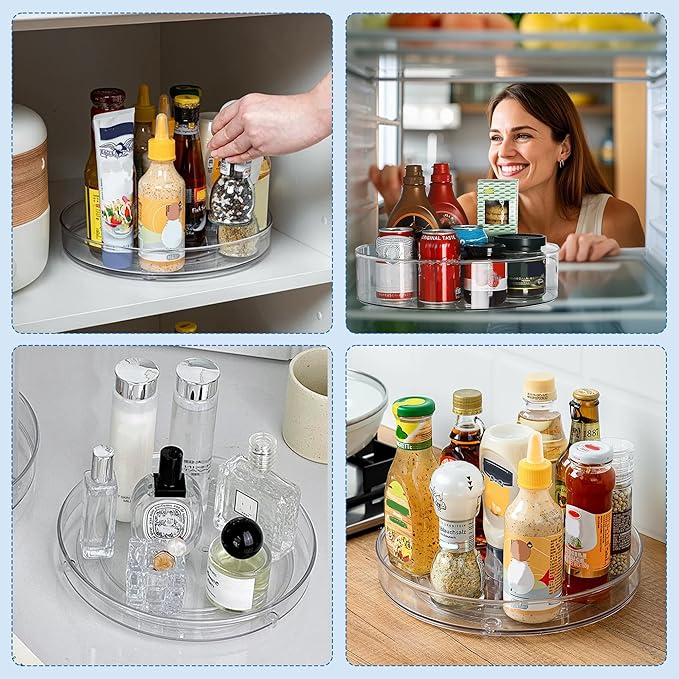 3 Pack Clear Acrylic Lazy Susan, 9.25"+10.6"＋12" Rotating Turntable Organizer, Round Plastic Spice Rack for Cabinet, Kitchen, Pantry, Refrigerator, Vanity Bathroom Countertop Storage